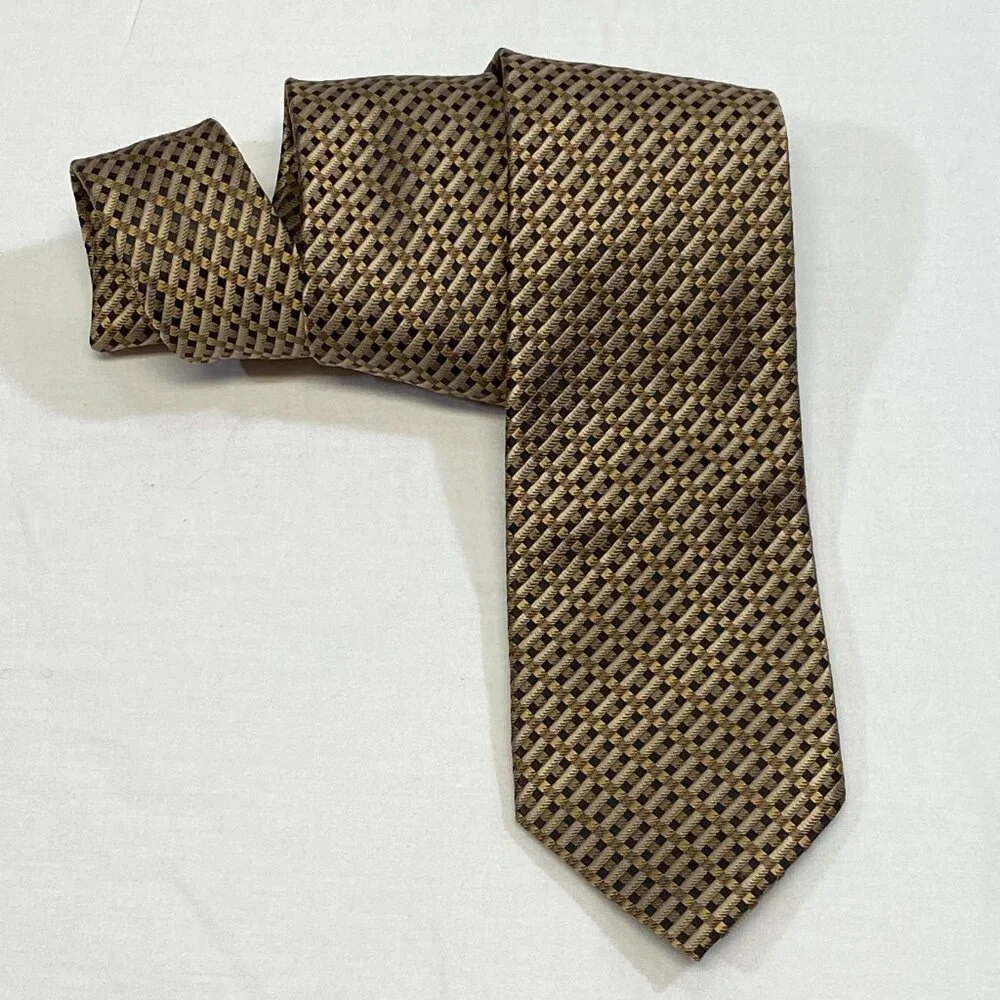 Stafford Basket Weave Brown Gold Black Polyester Necktie Classic Business Tie